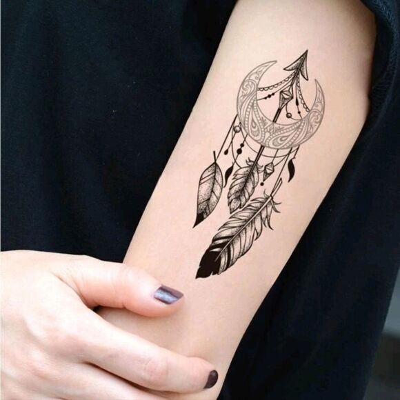 Cresent moon, arrow & feathers Temporary Tattoos - Picture 1 of 7